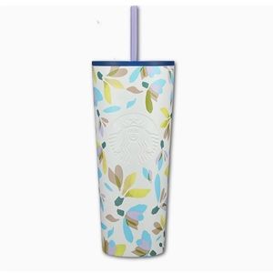 Starbucks Cold Cup Spring Release Steel White Floral Tumbler 24 oz (Snowdrop)